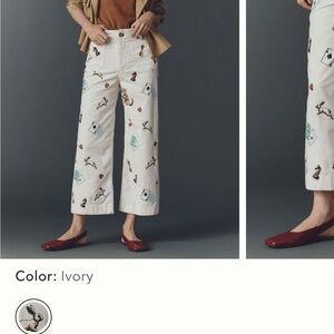 Maeve Colette Ivory Cropped Pants with Playful Print